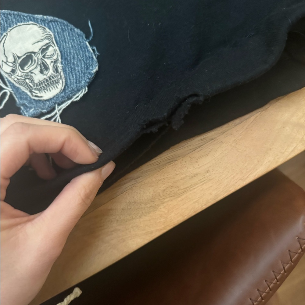 skeleton denim patchwork crewneck - Picture 6 of 8